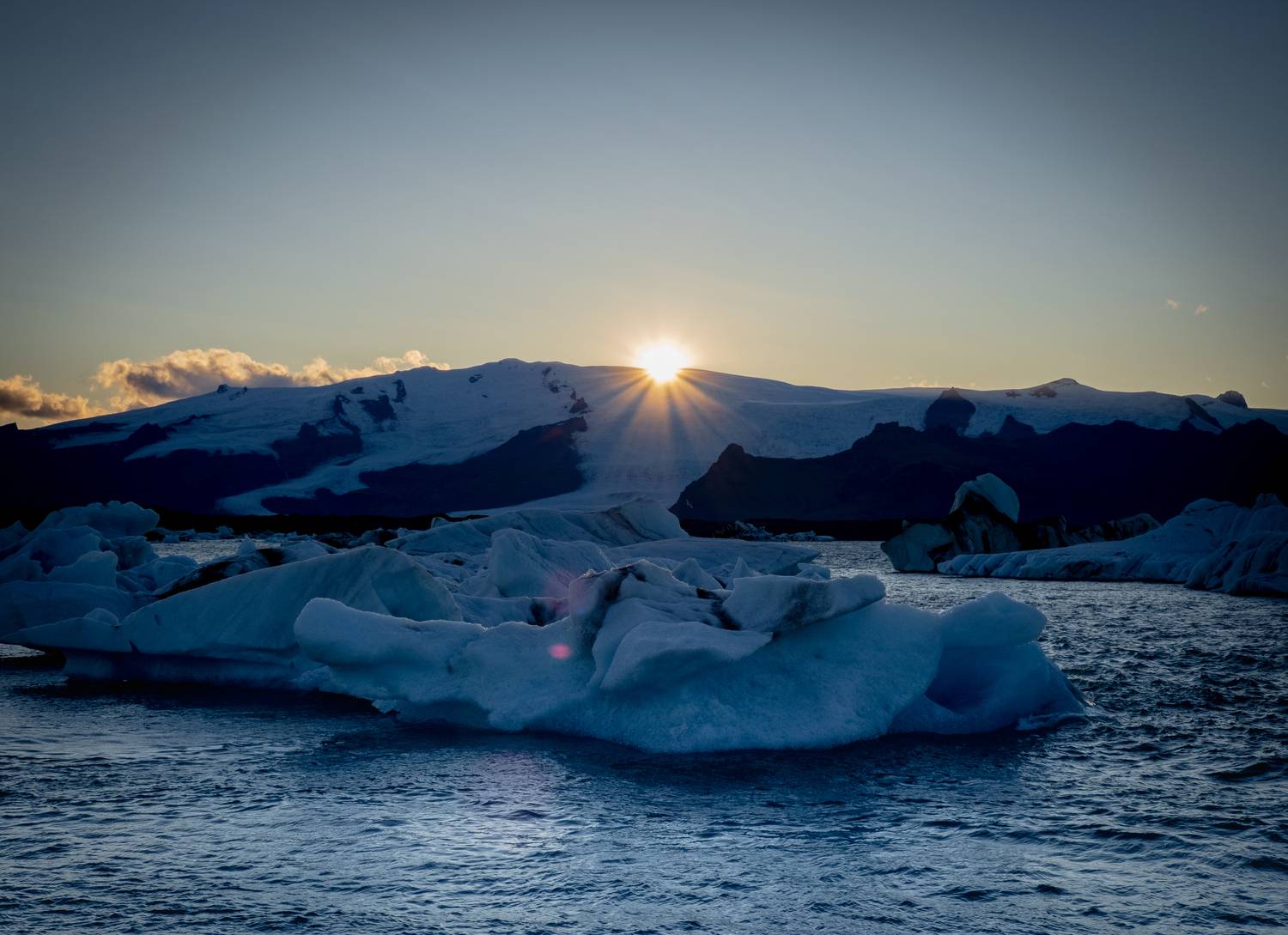 Setting sun kisses the land of glacier