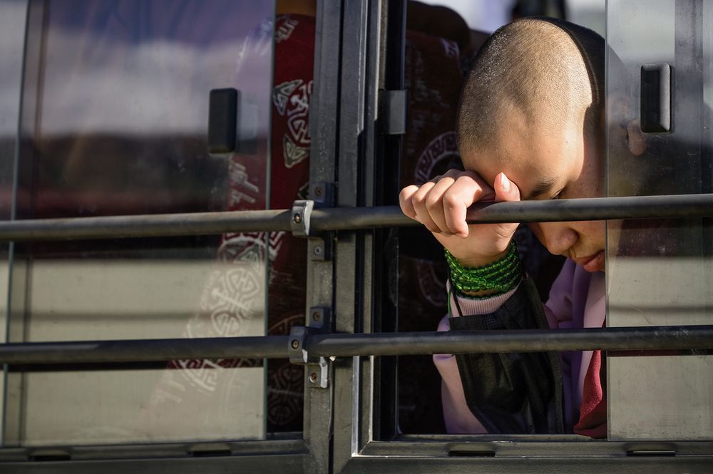 Young nuns of Buddhist monastery in Bhutan