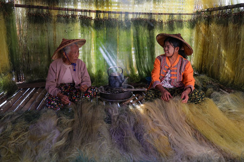 Mending of fishing nets.