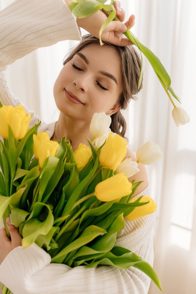Girl with tulips
