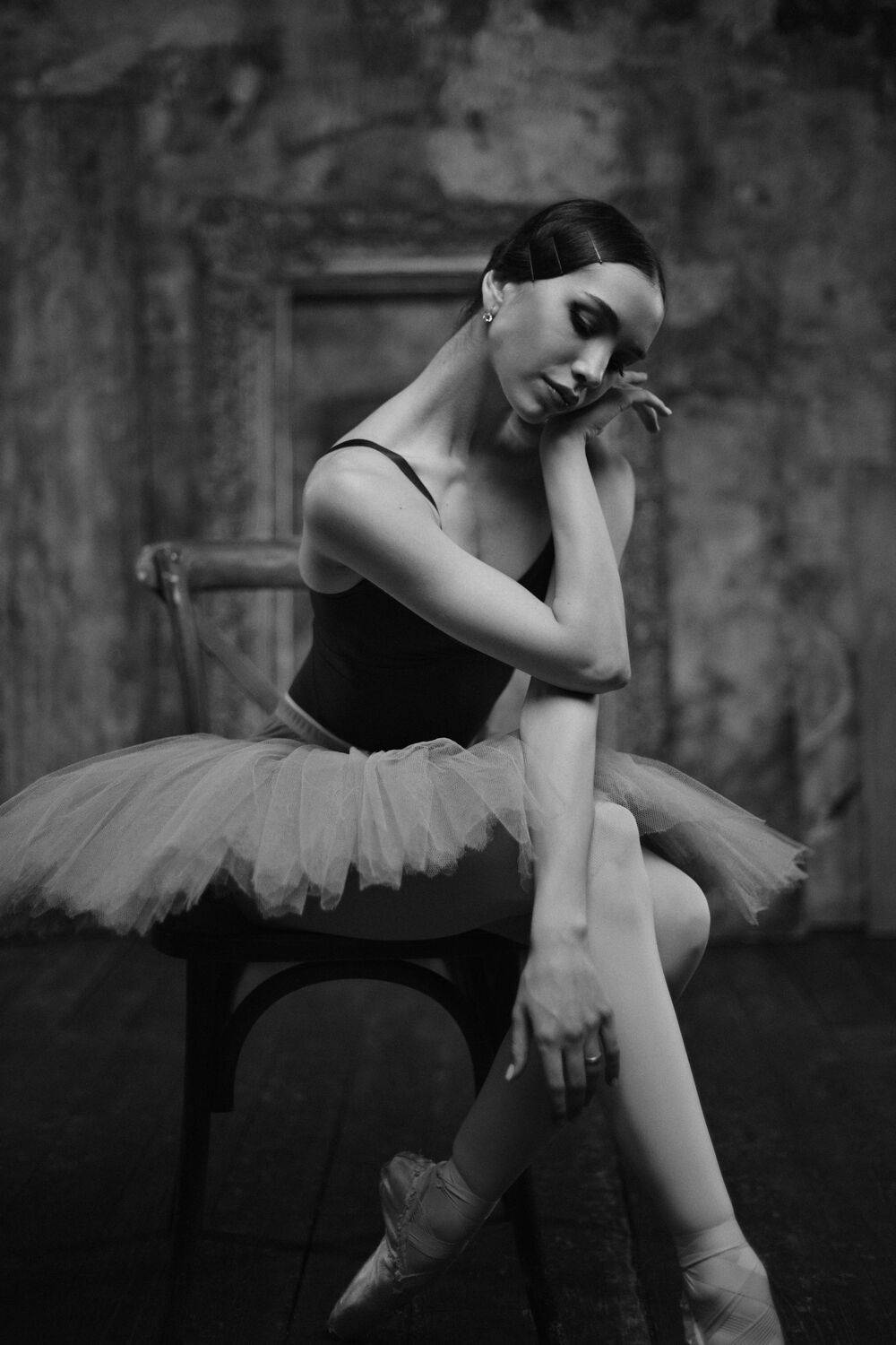 Bolshoi Theatre Ballet Principal Darina Moseeva in black and white