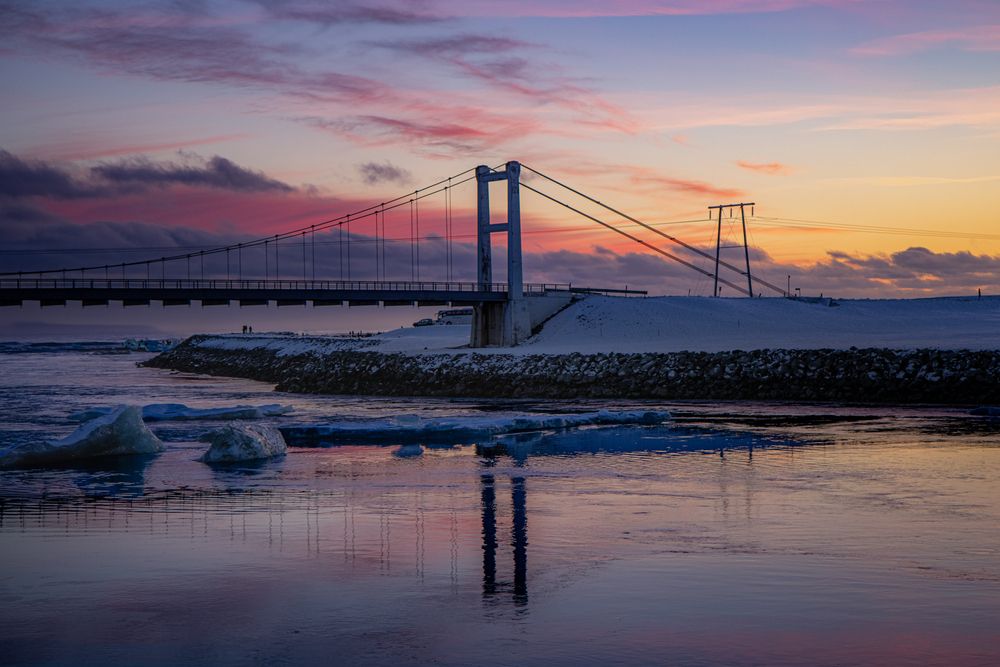 A bridge in Iceland at sunset