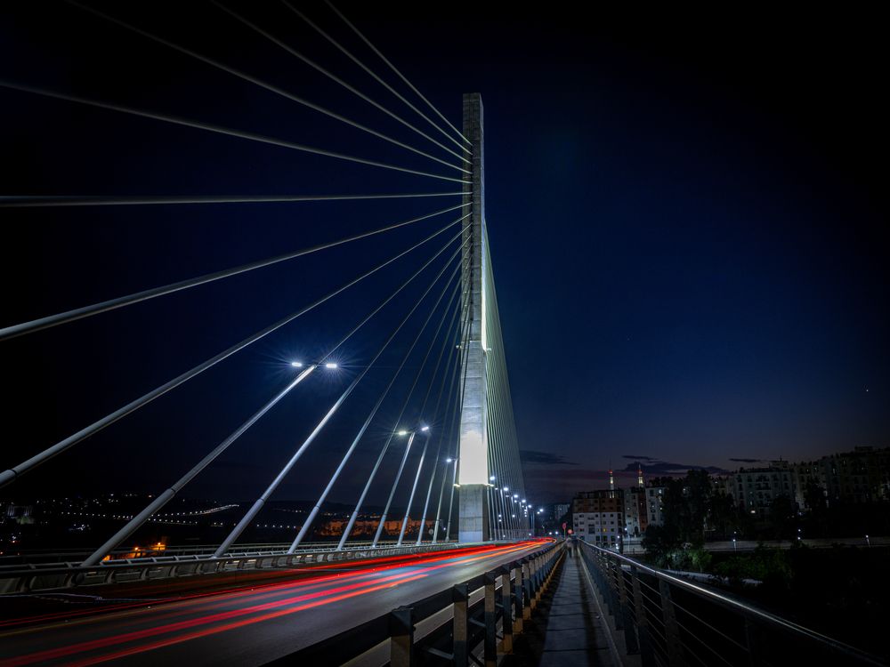 The bridge is in the blue hour. Constantine, Algeria