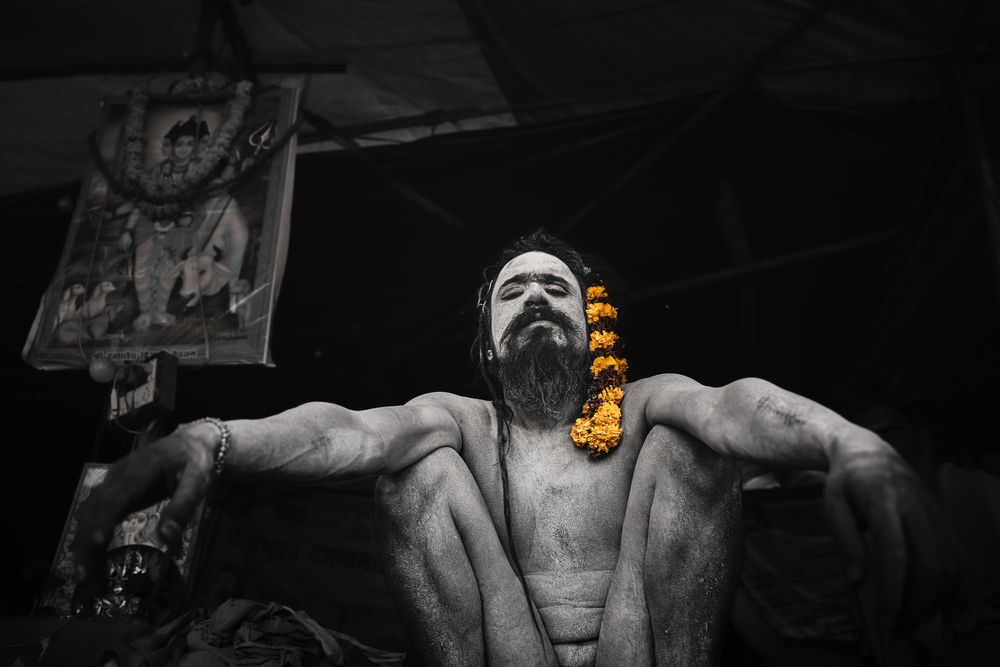 Renunciation written in ash. A Naga Sadhu.