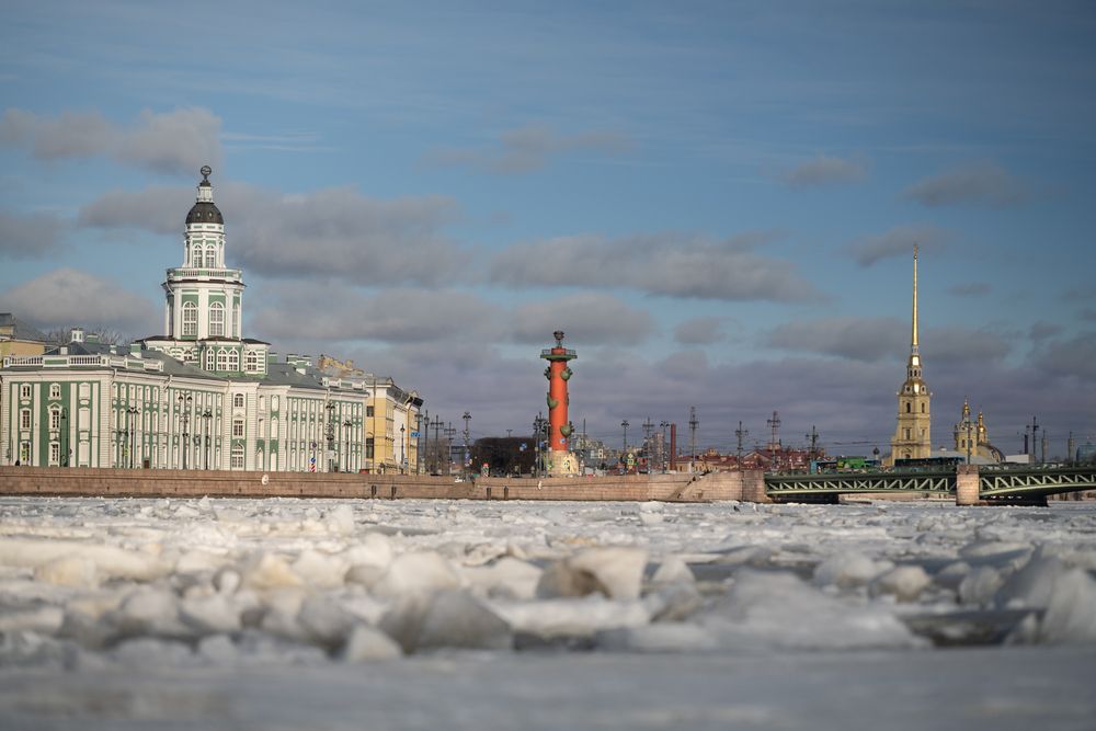 Нева просыпается от зимней спячки.