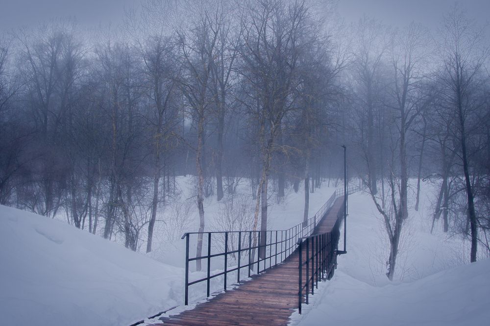 Утро. Мост. Туман.