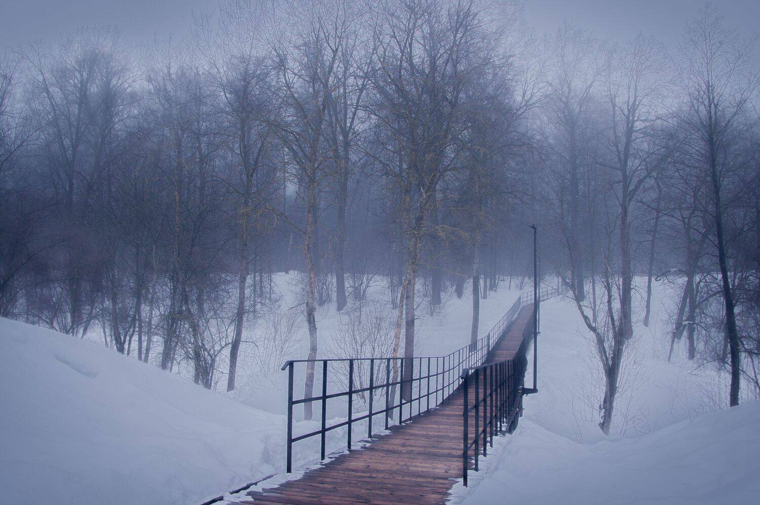 Утро. Мост. Туман.