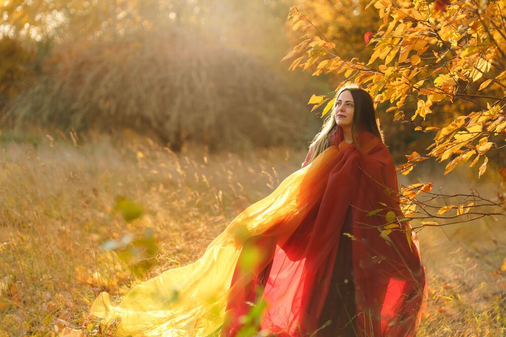 Golden fall, red drapes