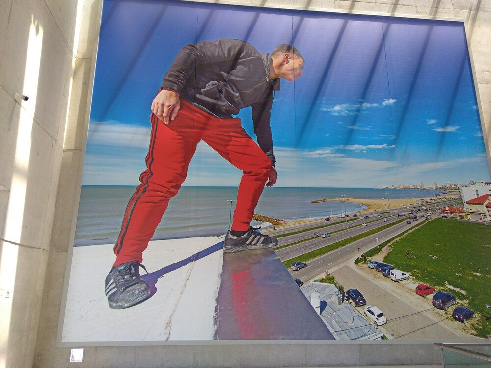 Sombras de ventanas superiores sobre pared y pintura.