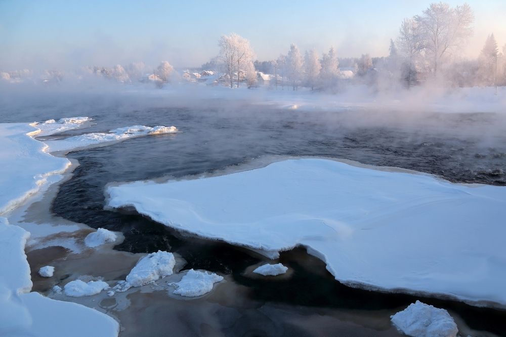 Река Шуя в -33 градуса по Цельсию. Карелия.