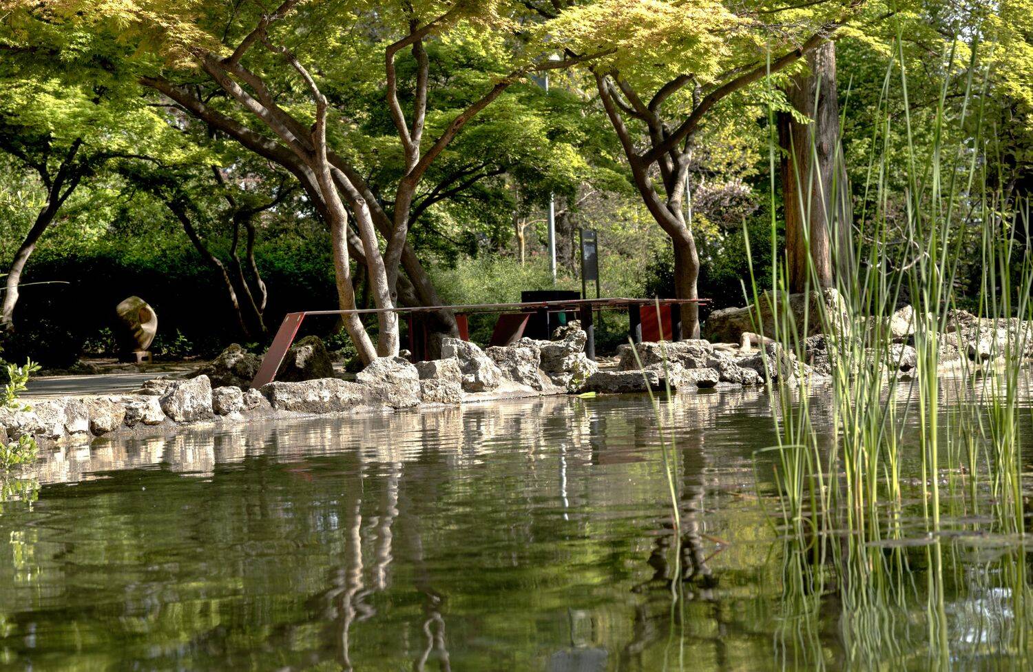 Serene Japanese Garden Pond with Water Reflections