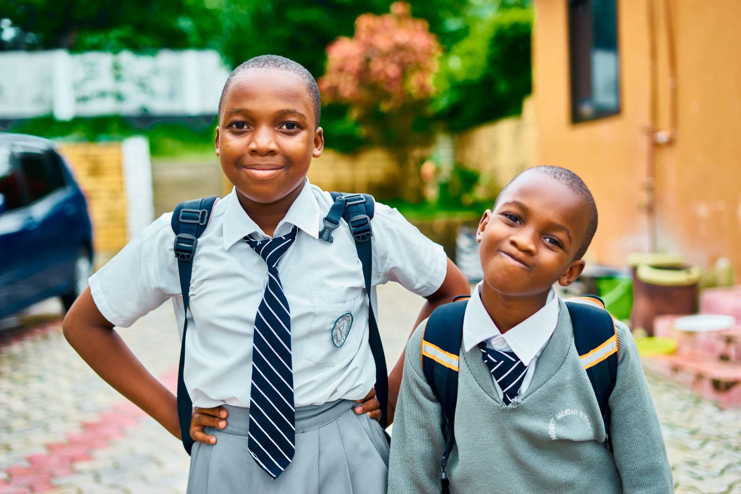 Happy Two School Children Smiling Together