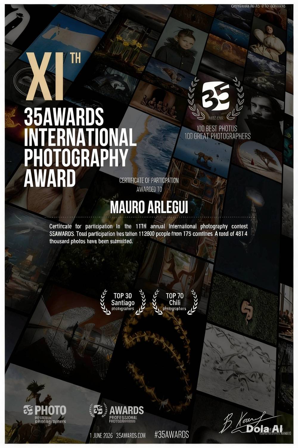 Mauro Arlegui - Diploma 7ª Versión 35 Awards (o en inglés: Mauro Arlegui - 7th Edition 35 Awards Certificate)