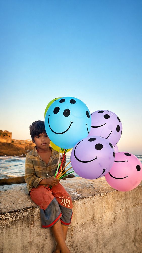 Child with smiley balloons