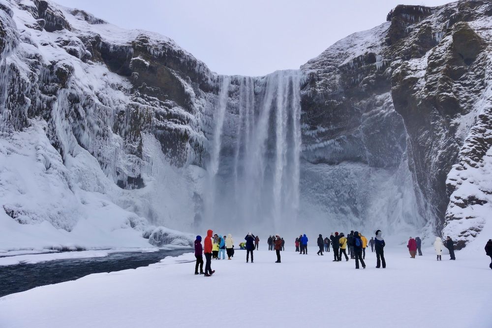 People and waterfall