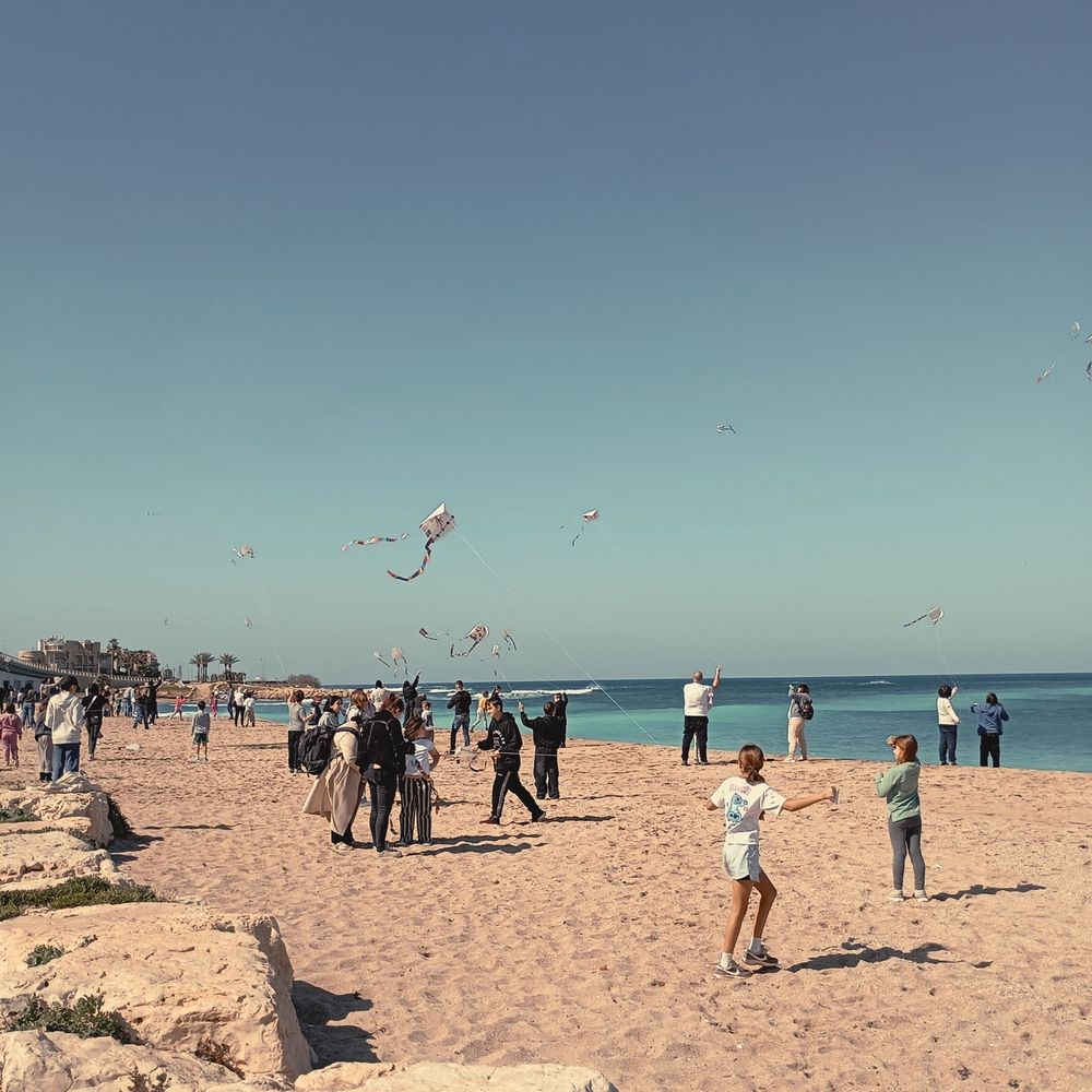 Flying a kite.