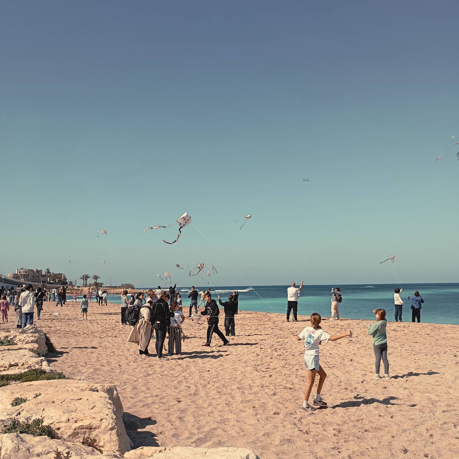 Flying a kite.