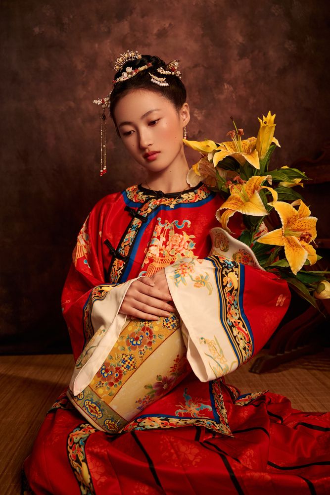 Crimson Silk and Golden Blooms