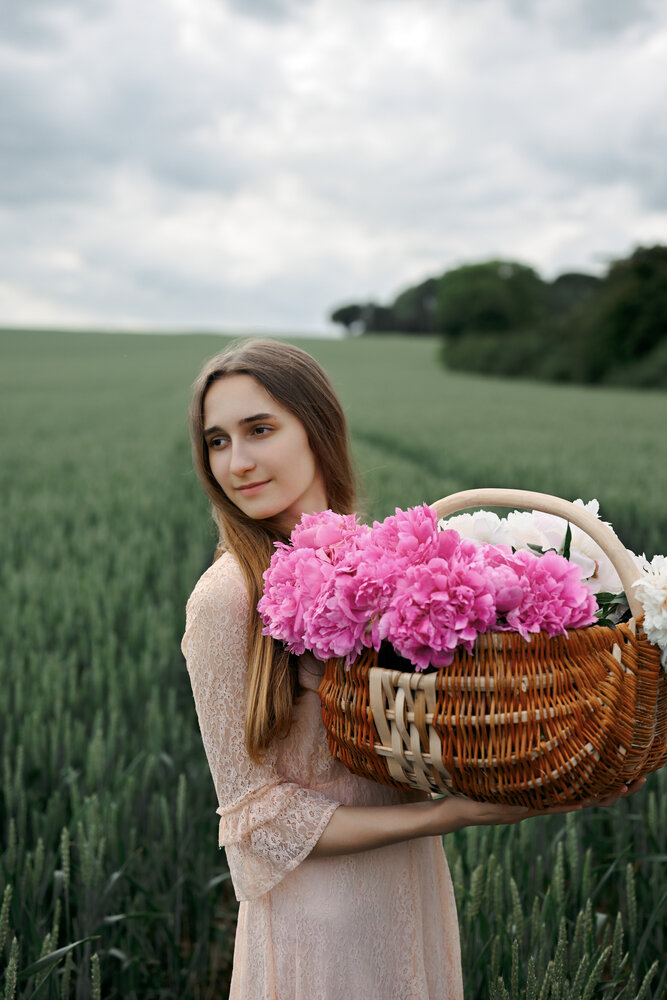 Lady with peonies
