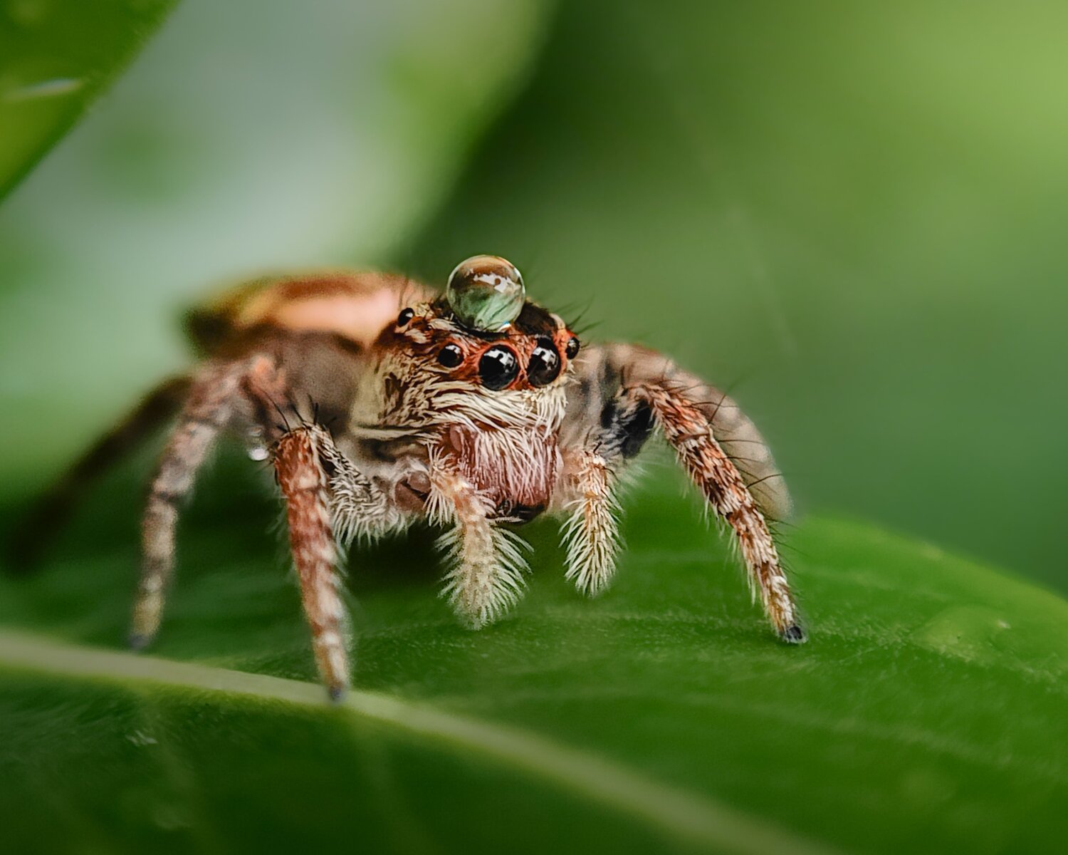 A jumper with a tiny water droplet
