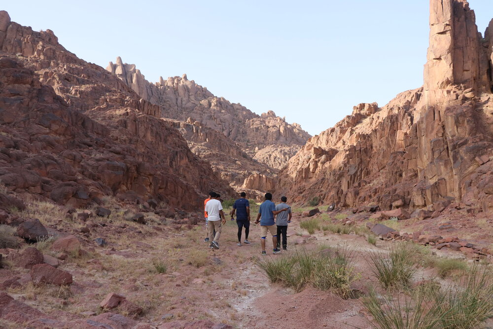 Trekking on mountains in the morning