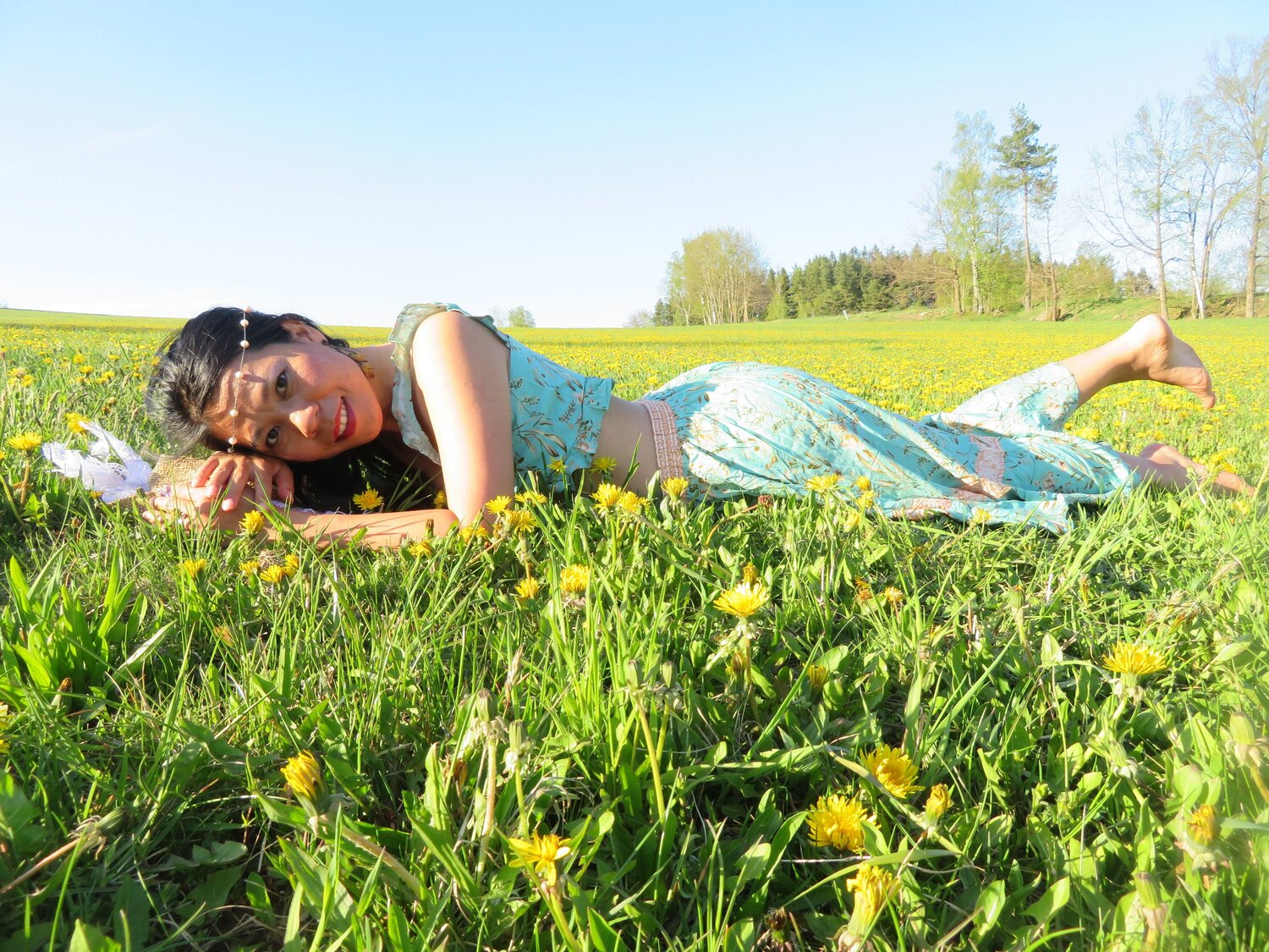 Smiling in dandelion field Smiling in dandelion field