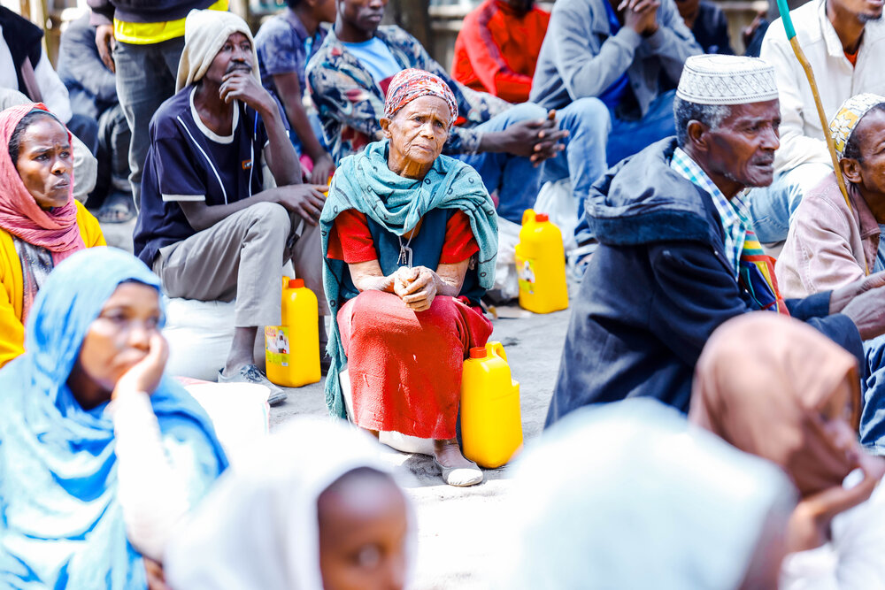 Community Members Gathering for Humanitarian Aid Distribution in Ethiopia