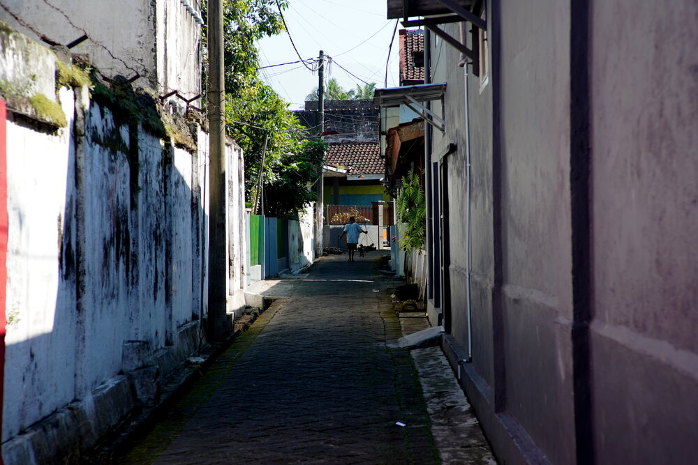 Mobile Street Vendor Walking Through a Traditional Village Alley