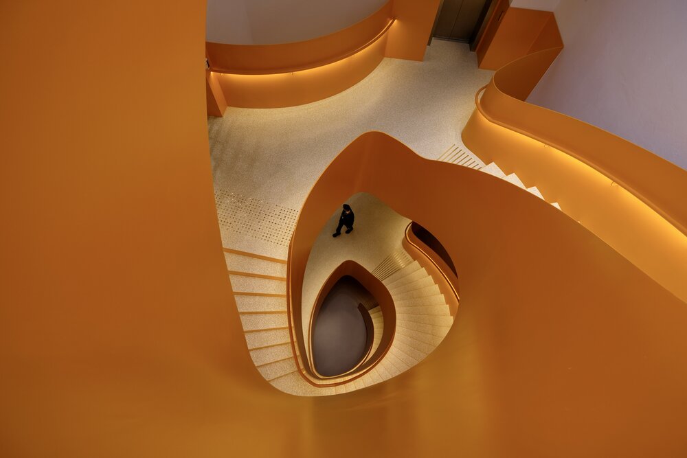 In an orange swirl