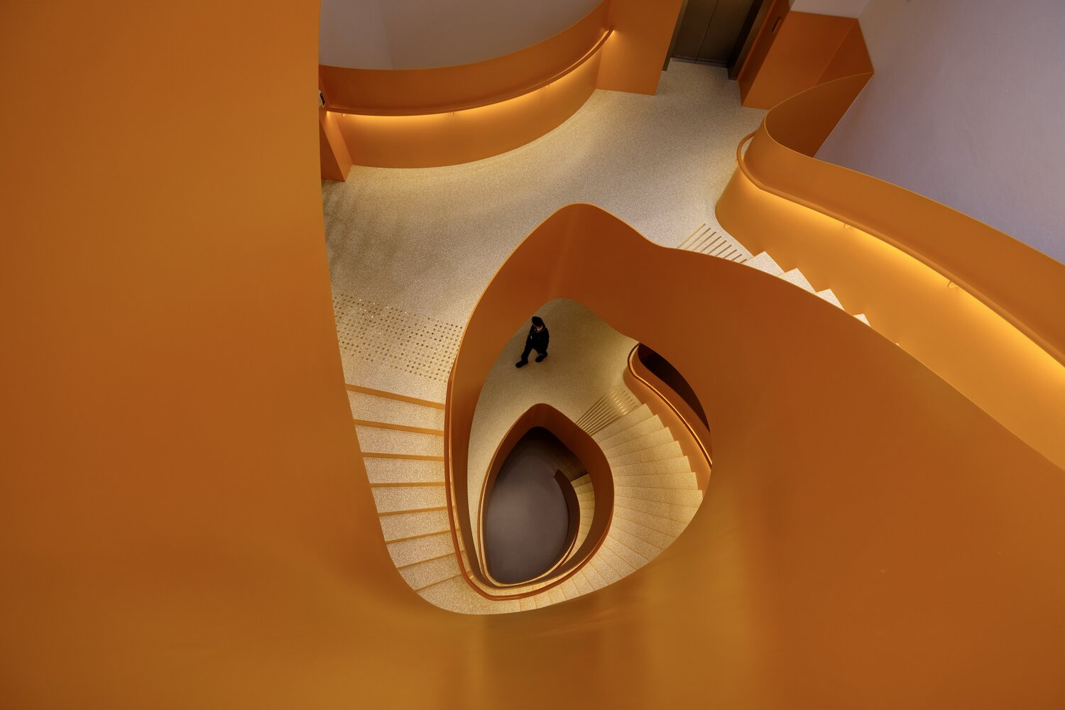 In an orange swirl