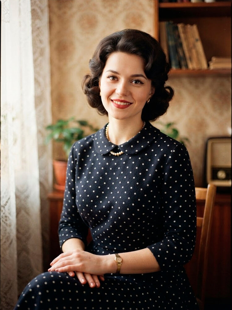 Портрет женщины в стиле 1950-х годов