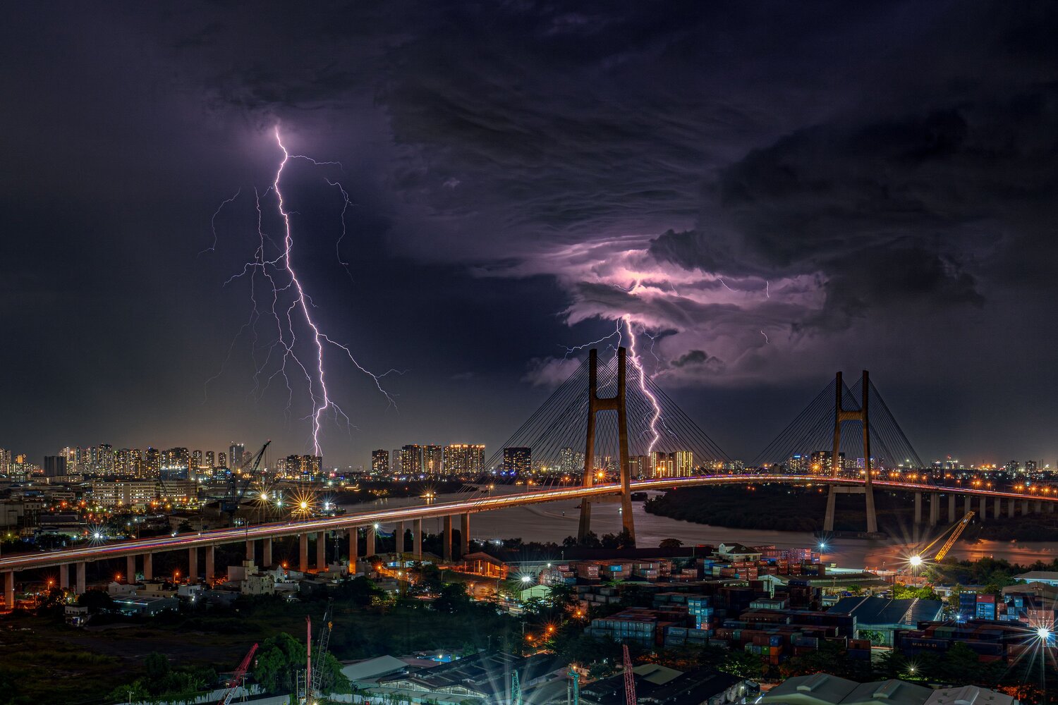 Lightning over Phu My Bridge