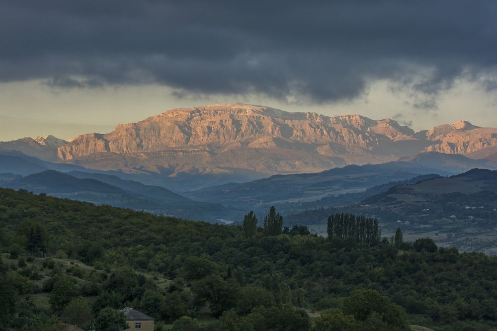 Sunrise over Caucasus mountains