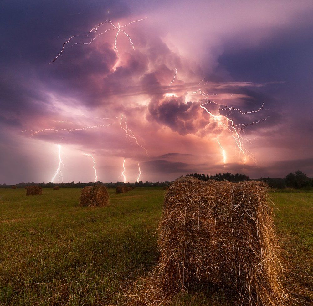 Thunderstorm in the fields