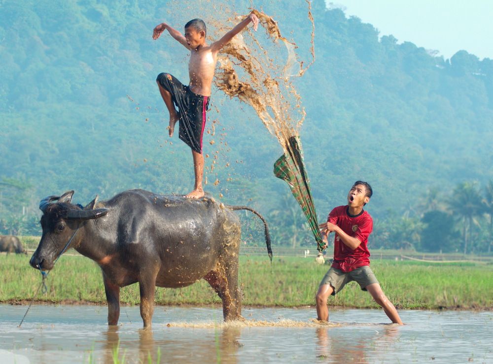 Playing on the mud field