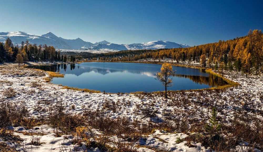Первый снег на озере Киделю.....