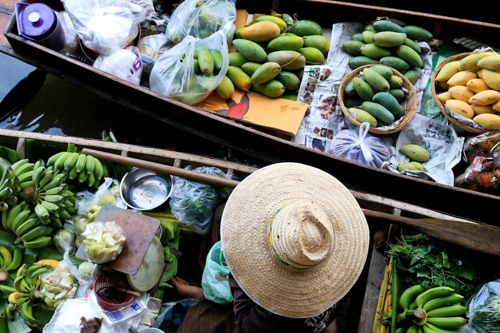 Thai Vendor at the Damnoen Floating Market in Thailand