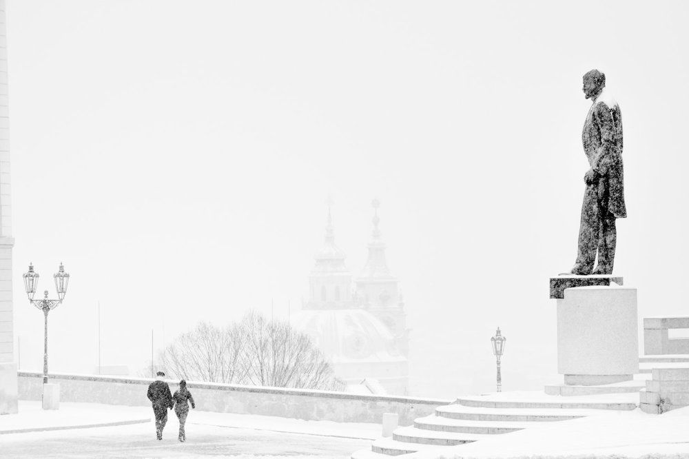Snowfall at Prague castle