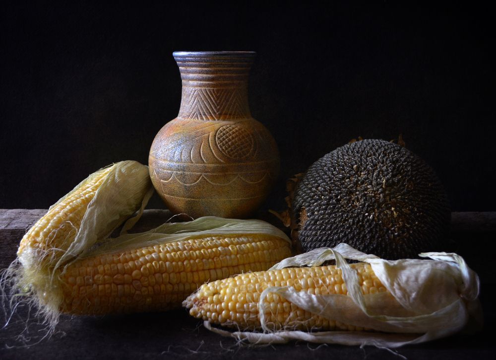Натюрморт с кувшином и кукурузой