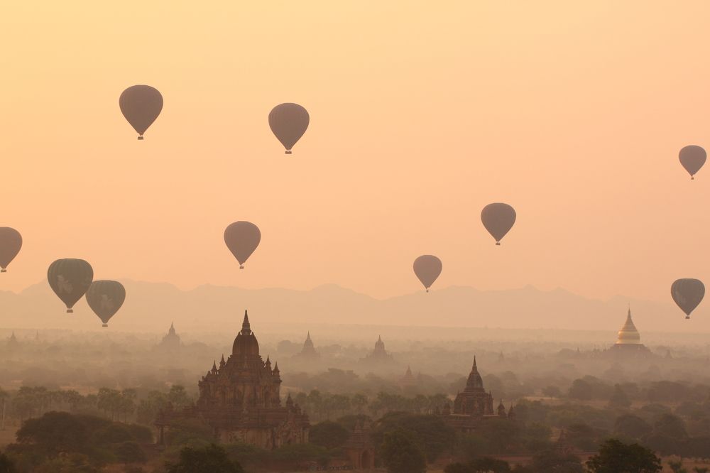 air balloons over Buddhist temples