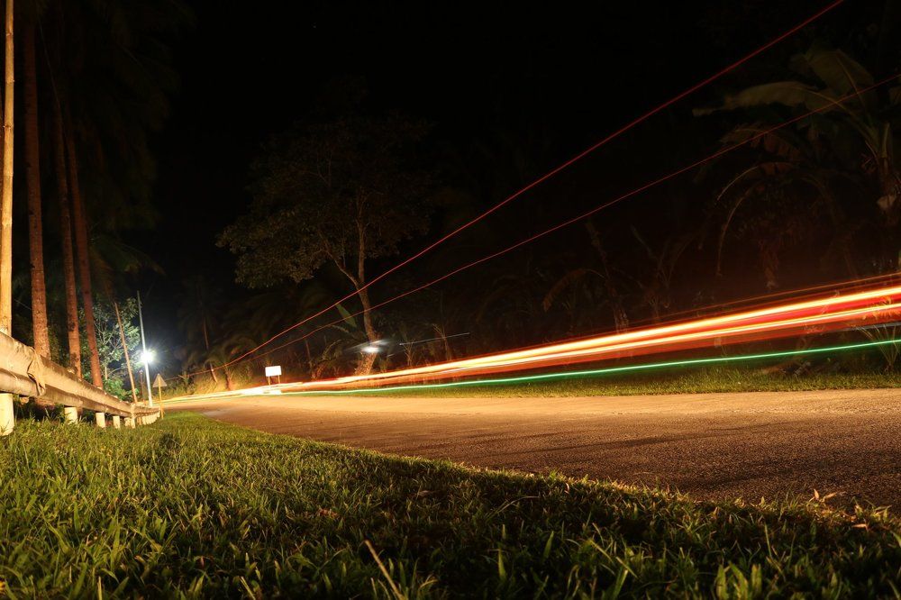 Light trails in the mountain