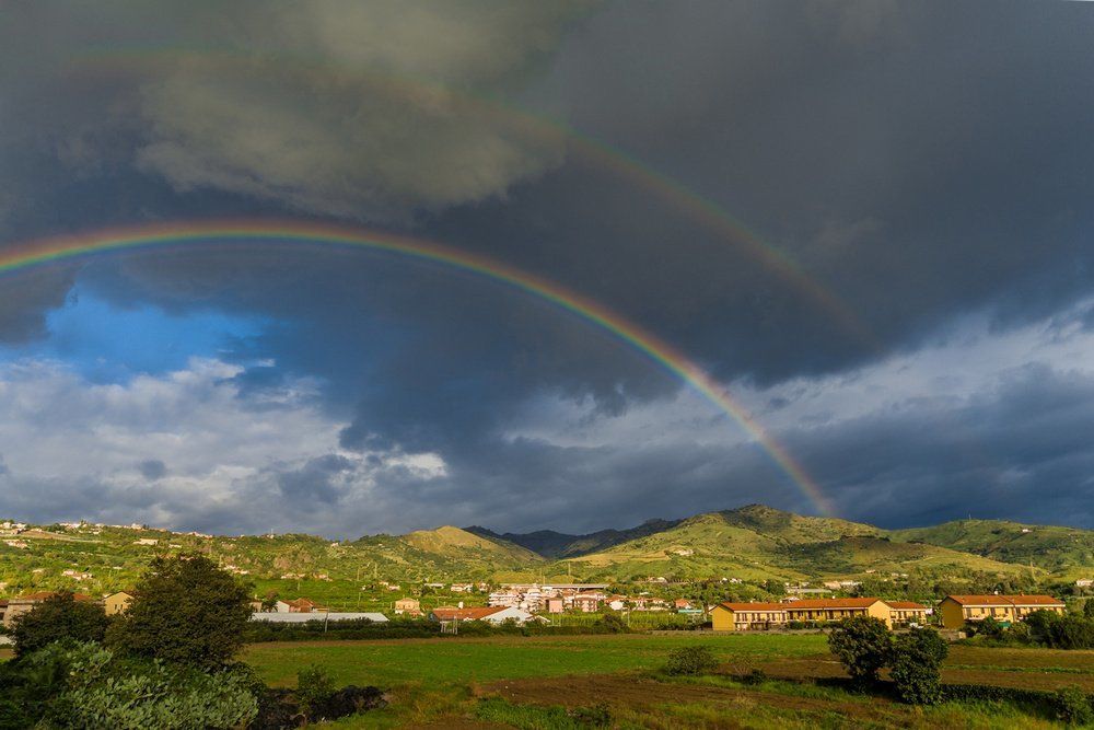 Double rainbow landscape
