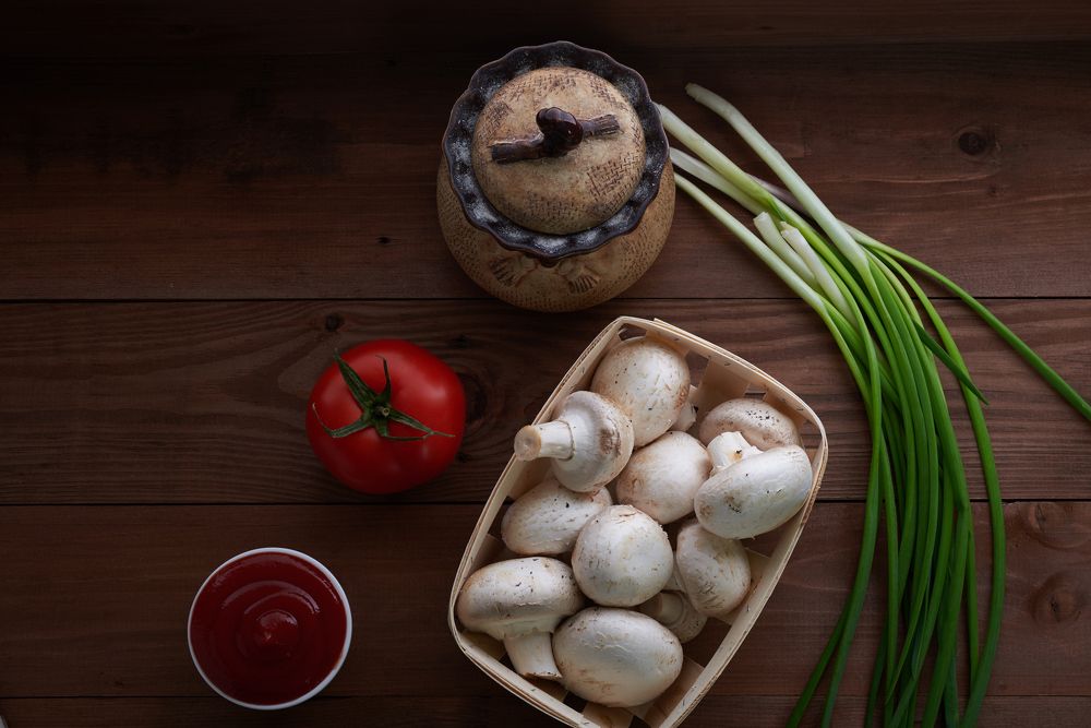Mushrooms on a wooden table