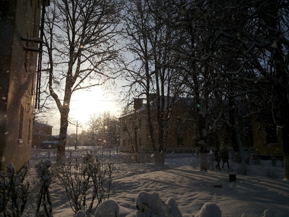 Лёгкий снегопад в солнечный день