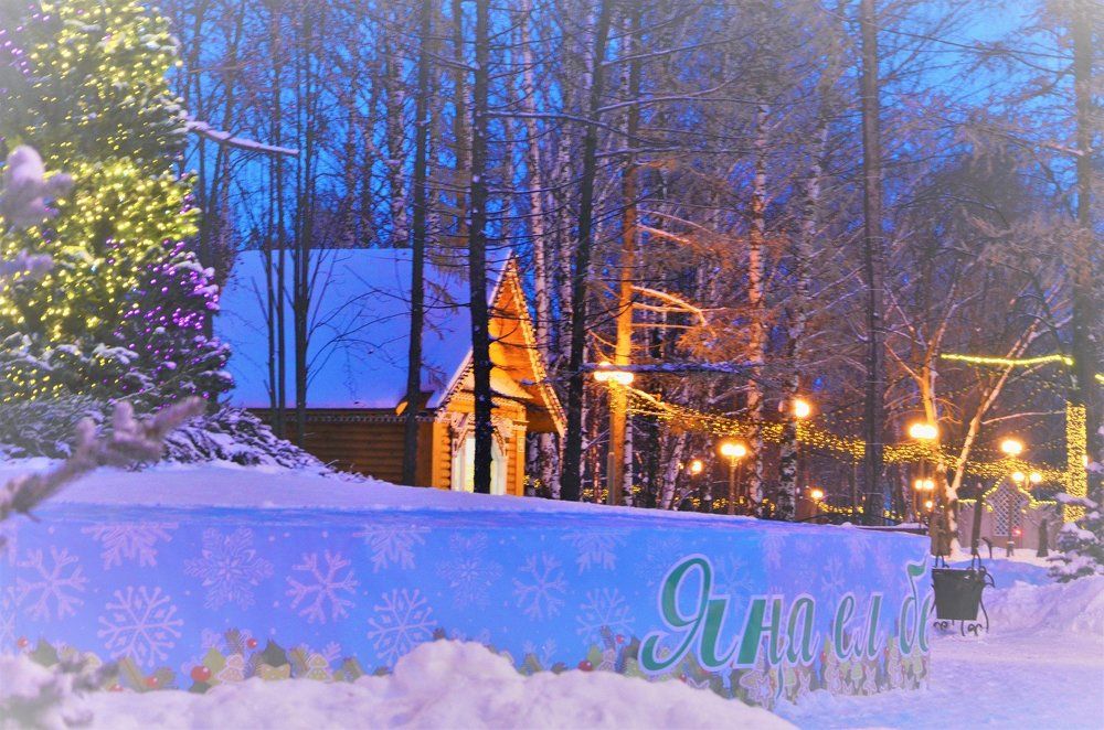 домик в рождественских огнях