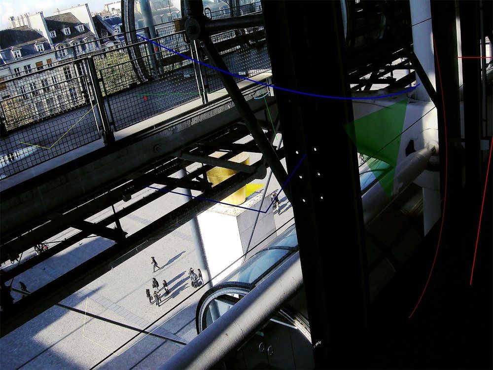 From the Pompidou Museum looking down, Paris, drawing 2
