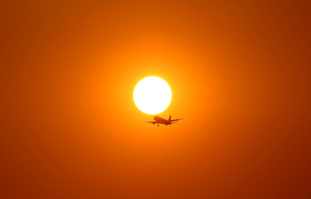 Take off in sunset