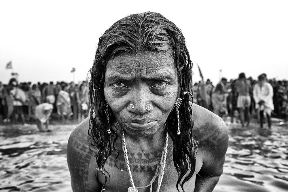 A devotee's face at Gangasagar Fair