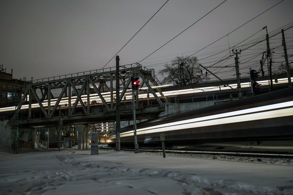 Night Moscow. Suburban train.