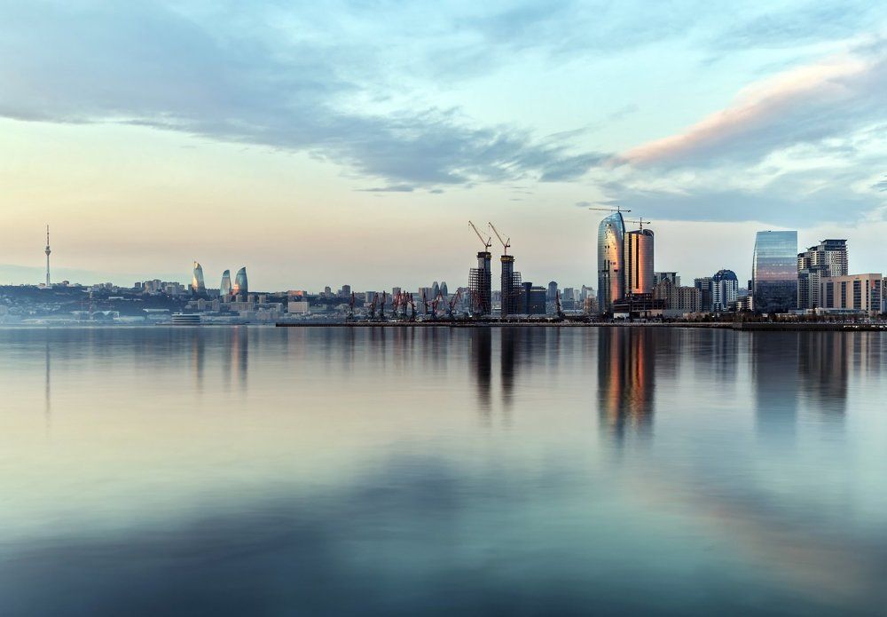 Dawn in the Baku Bay . Azerbaijan Baku